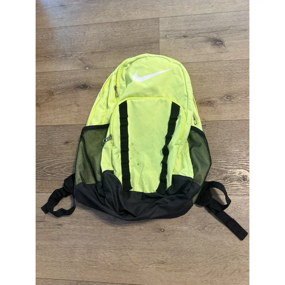 E486 Nike Backpack Neon Yellow 5 Compartments For School Or Backpacking